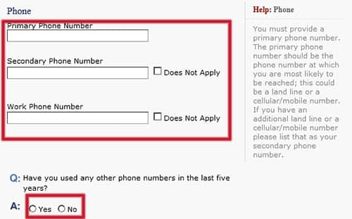 Añadir teléfono en el formulario DS-160