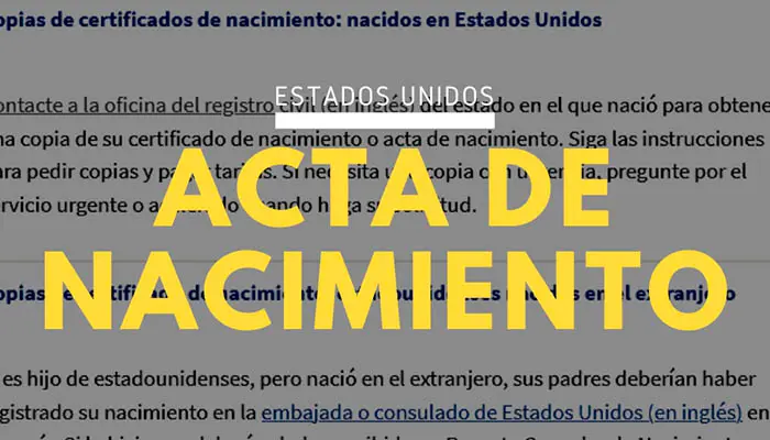 ACTA de NACIMIENTO en ESTADOS UNIDOS